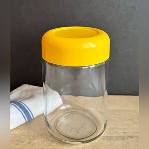 Vtg Heller Design 8" Glass Storage Jar w/Yellow Lid design by Massimo Vignelli